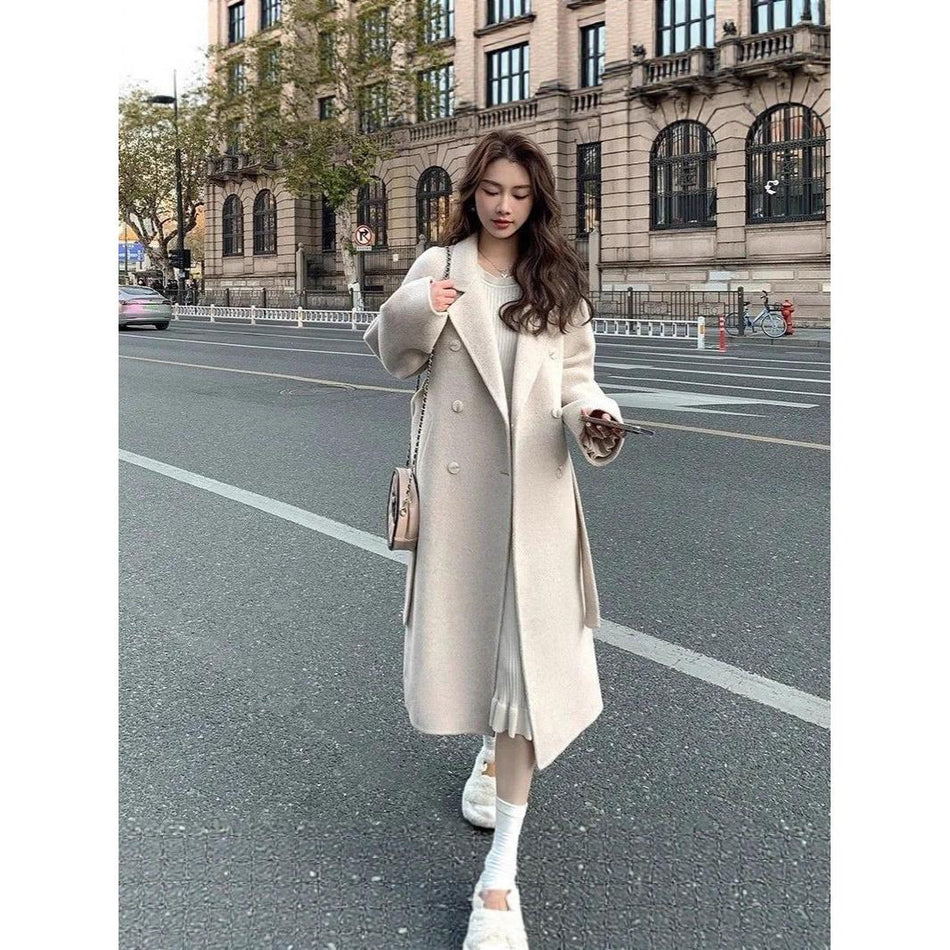 Double-Breasted Woolen Coat Women