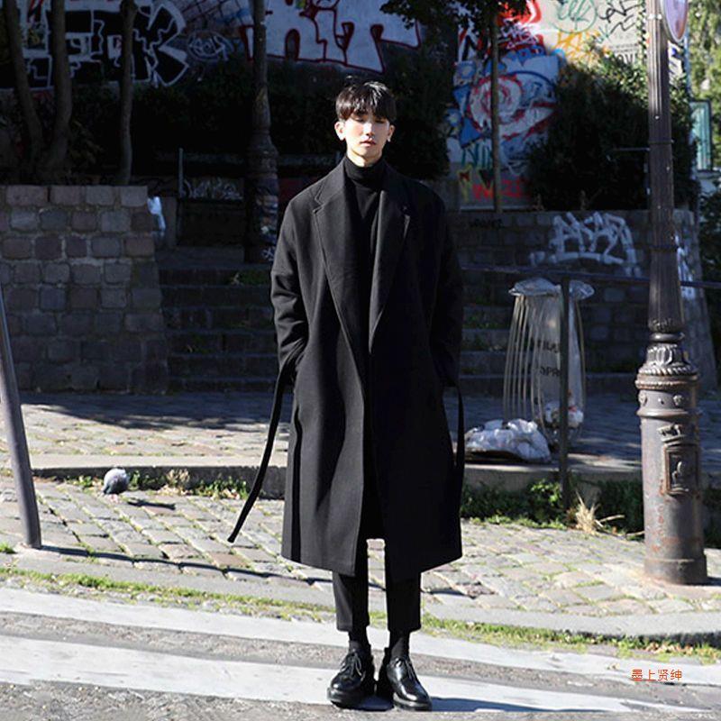 Men’s Korean-Style Over-the-Knee Wool Trench Coat