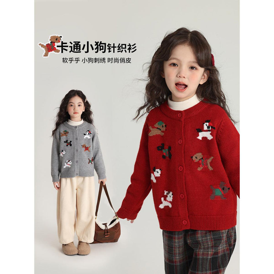 Girls Animal Jacquard Knitted Cardigan Autumn Winter