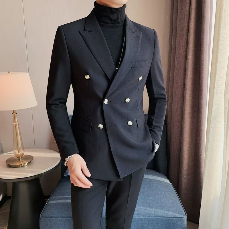 Men’s Double-Breasted Suit Jacket – Slim British Style