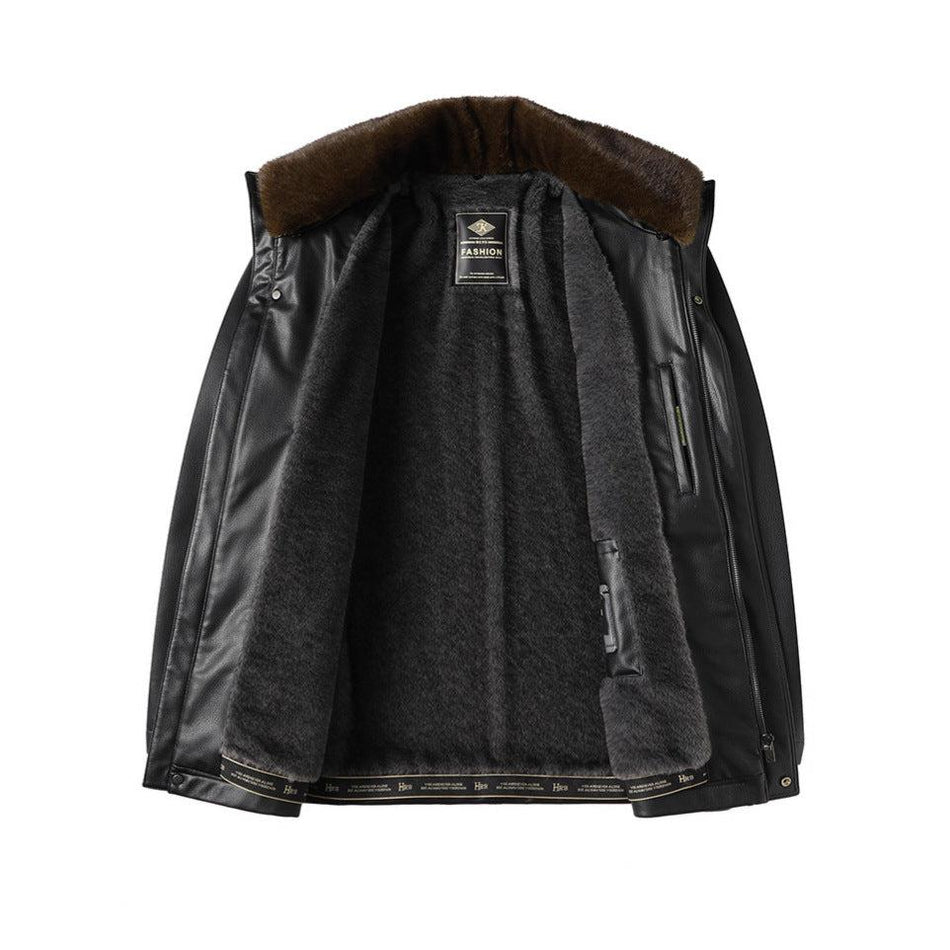 Men’s Warm Fleece-Lined Leather Jacket – Perfect for Dad