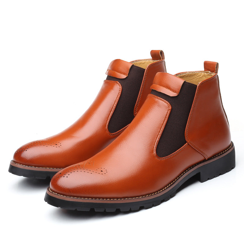 INSTOCK-Men’s Large Size Leather Boots – Slip-On Chelsea Style