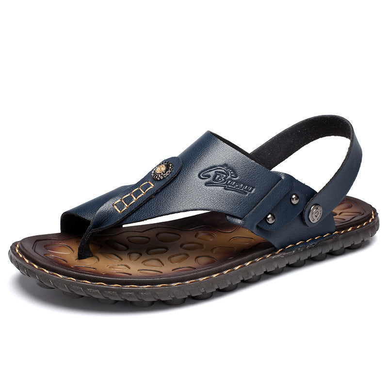Men's Leather Slide Sandals Comfortable Summer Casual Slippers