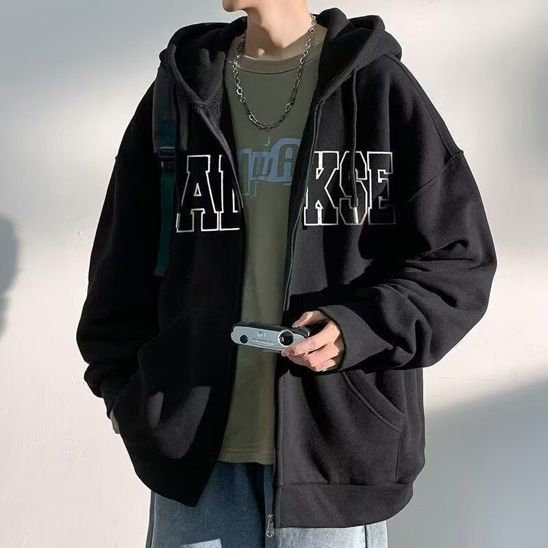 Men’s 2024 American Letter Hoodie – Loose Trendy Jacket