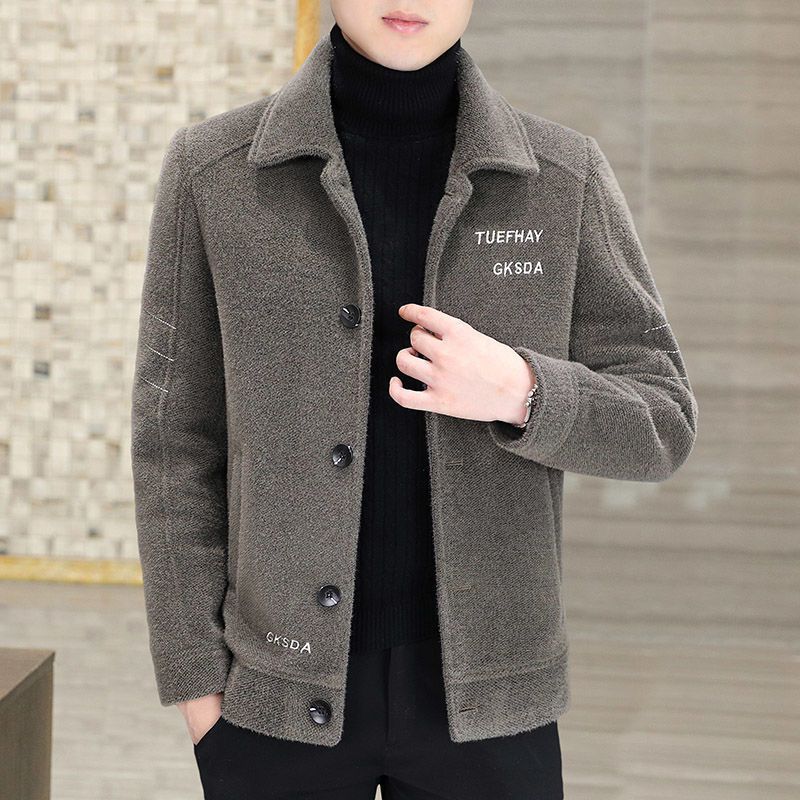 STOCK-Men's Woolen Coat Short Autumn Winter Thick Jacket