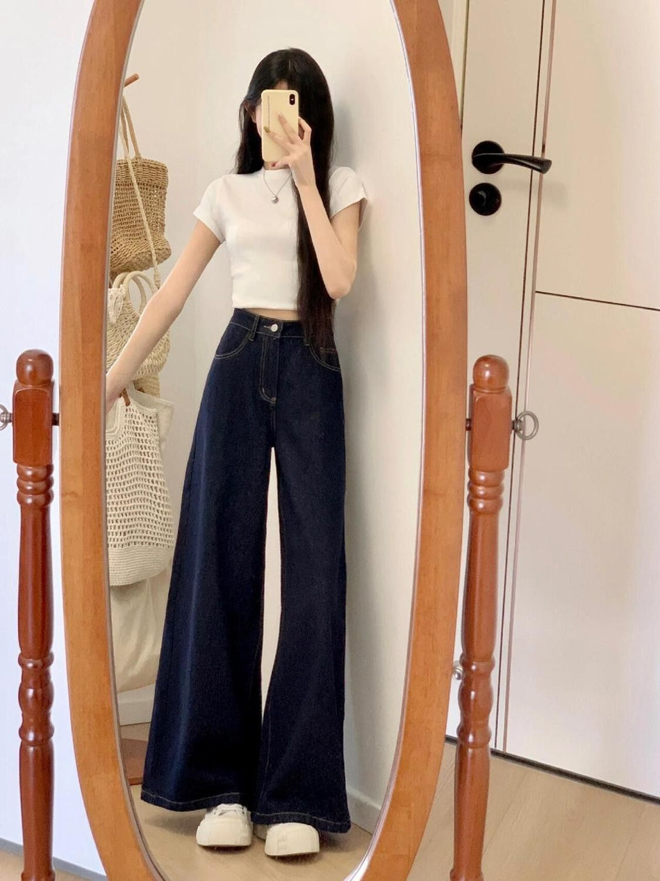 Plus-Size Vintage Hong Kong High-Waist Wide-Leg Jeans