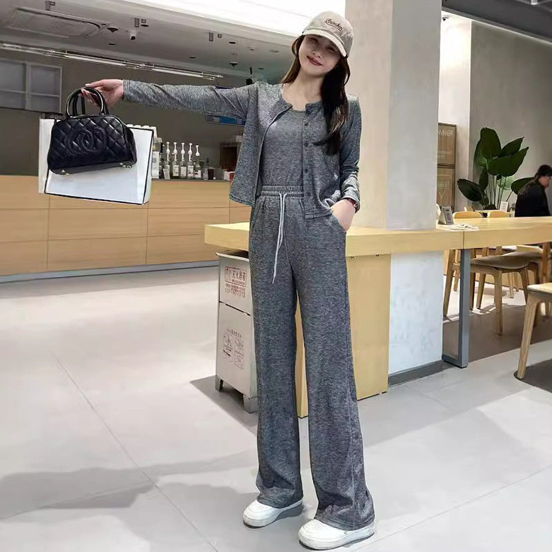 Casual Cardigan Three-Piece Sports Set Women