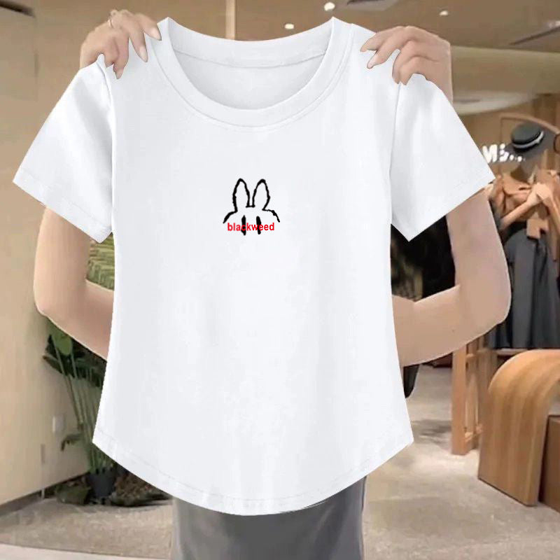 Slim Fit Threaded Cotton T-shirt – Arc Hem Hot Girl Style
