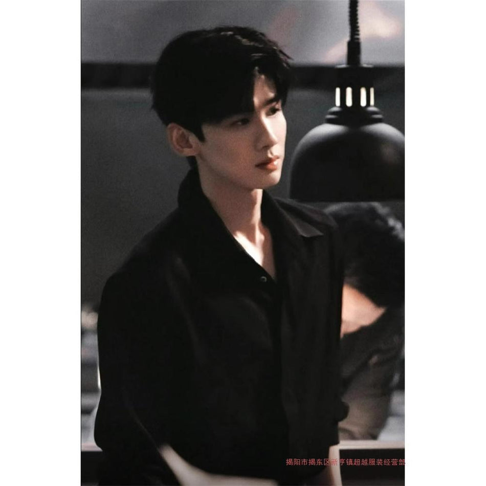 Men's High-End Black Long-Sleeve Shirt Spring Autumn Layer