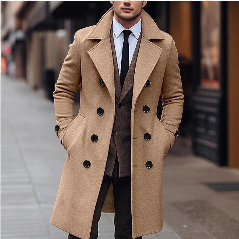 European & American Woolen Coat – Korean Double-Breasted Long