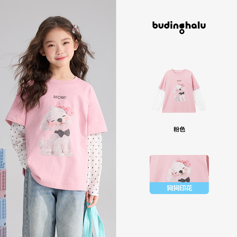 Pudding Haru Girls’ Summer Polka Dot Fake Two-Piece Tee – Summer Kids Fashion Nepal | Tudoholic