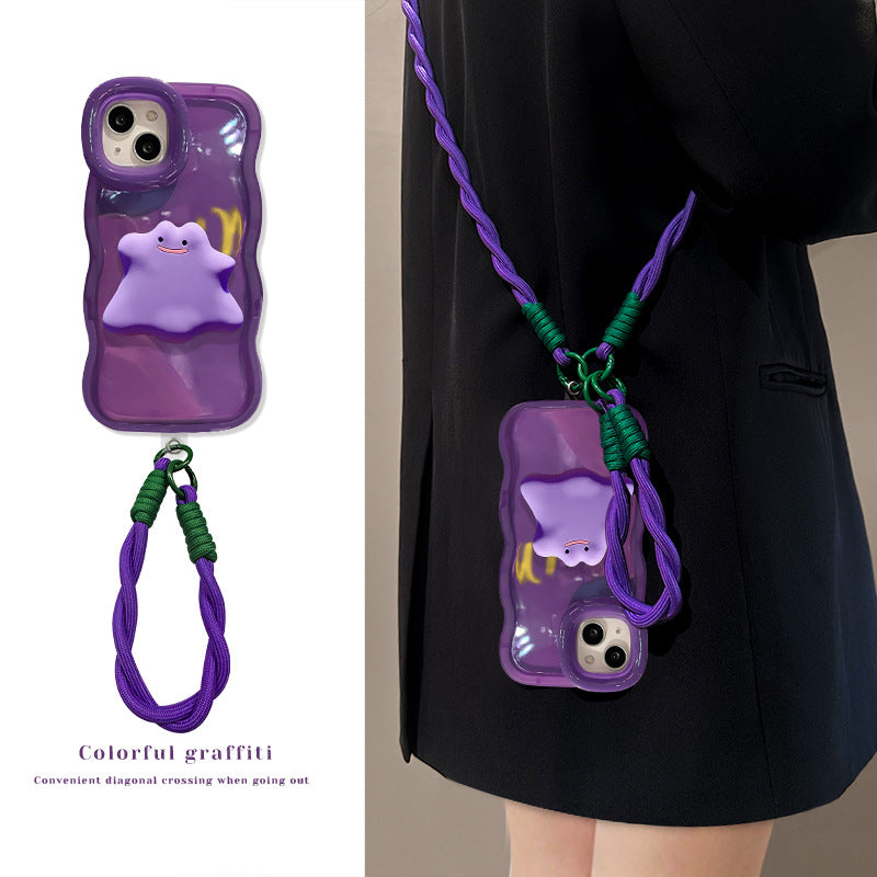 iPhone 16/15/14 Case with Cute Monster & Lanyard