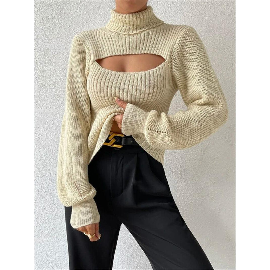 INSTOCK-Loose Turtleneck Hollow-Out Sweater Women