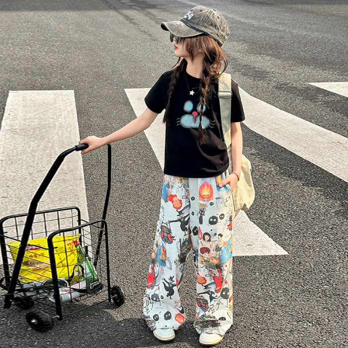 Girls Graffiti Wide-Leg Pants Summer Set – Baby & Children's Outfits – Image 6