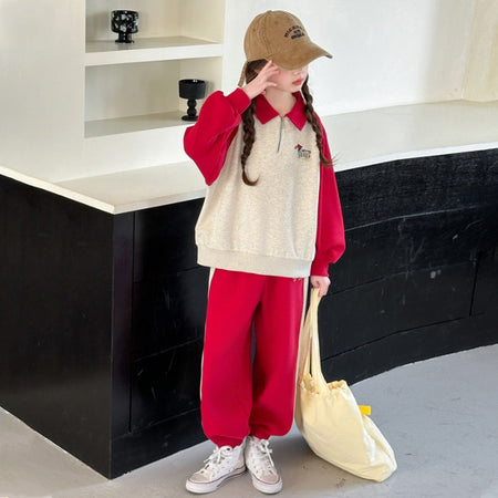 Girls Raglan Polo Sweatshirt Set Spring Autumn – Baby & Children's Outfits – Image 6