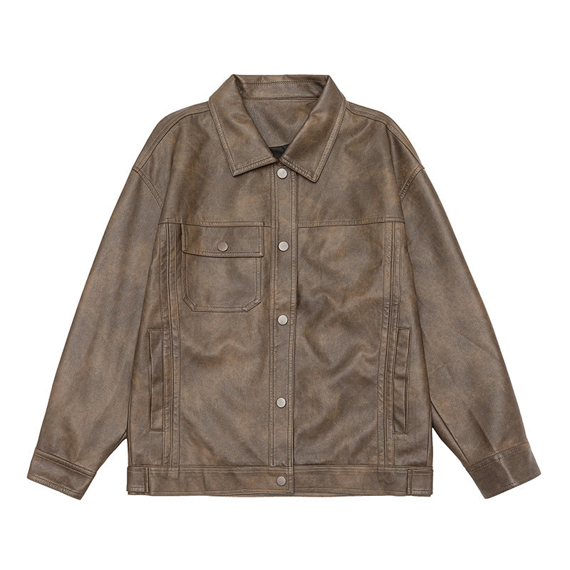 STOCK-Men’s Retro Leather Casual Motorcycle Jacket Loose Fit