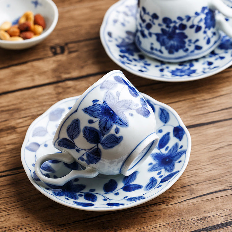 Japanese Blue Rin Hall Coffee Cup & Saucer for Afternoon Tea