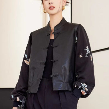 Chinese Style Vintage Stitching Leather Coat