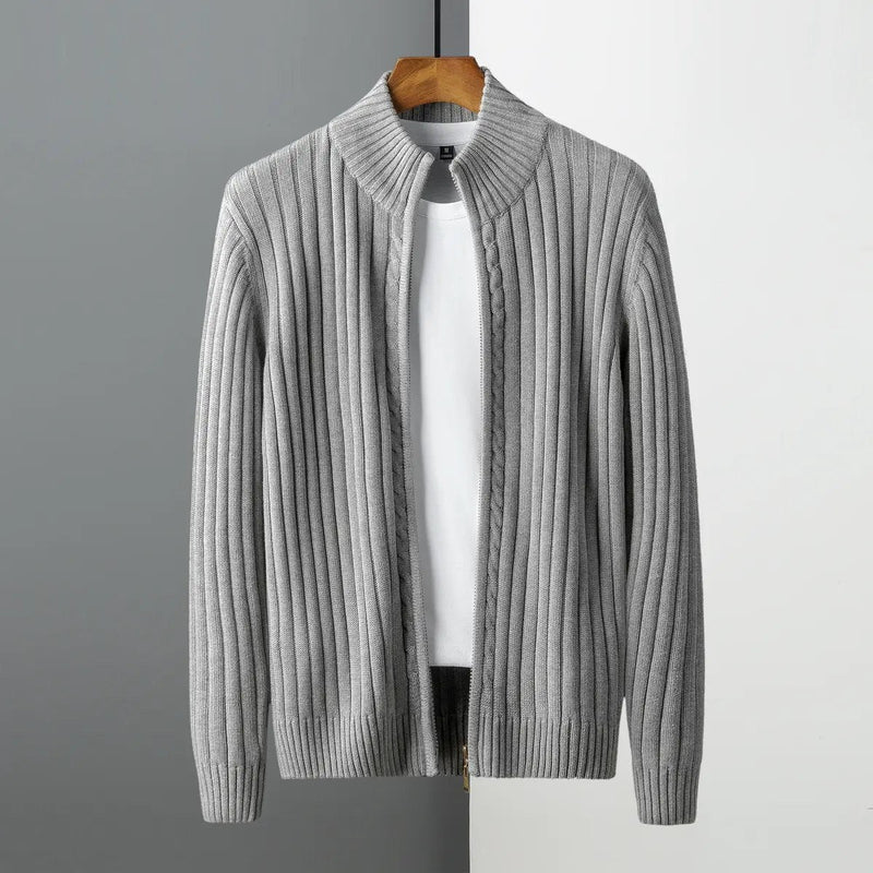 STOCK-Men’s Korean-Style Zipper Cardigan – Slim Business Knitwear
