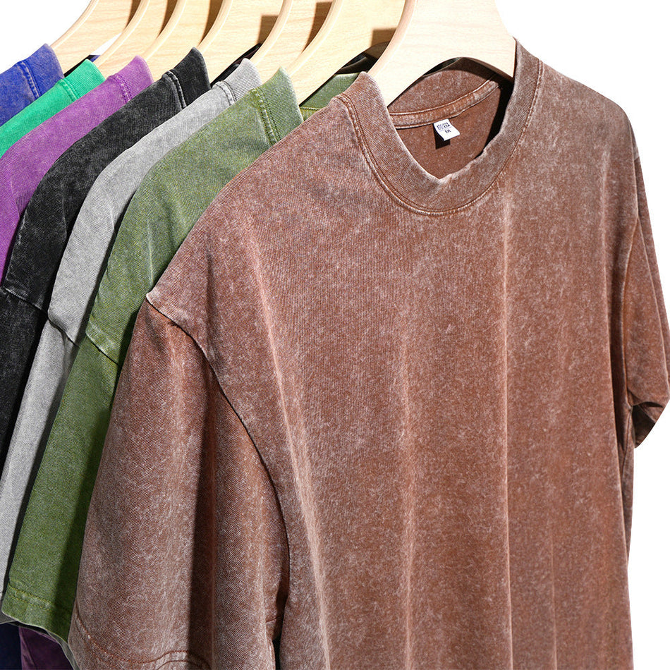 Men’s 230g Retro Snowflake Washed Cotton Loose Round-Neck T-Shirt