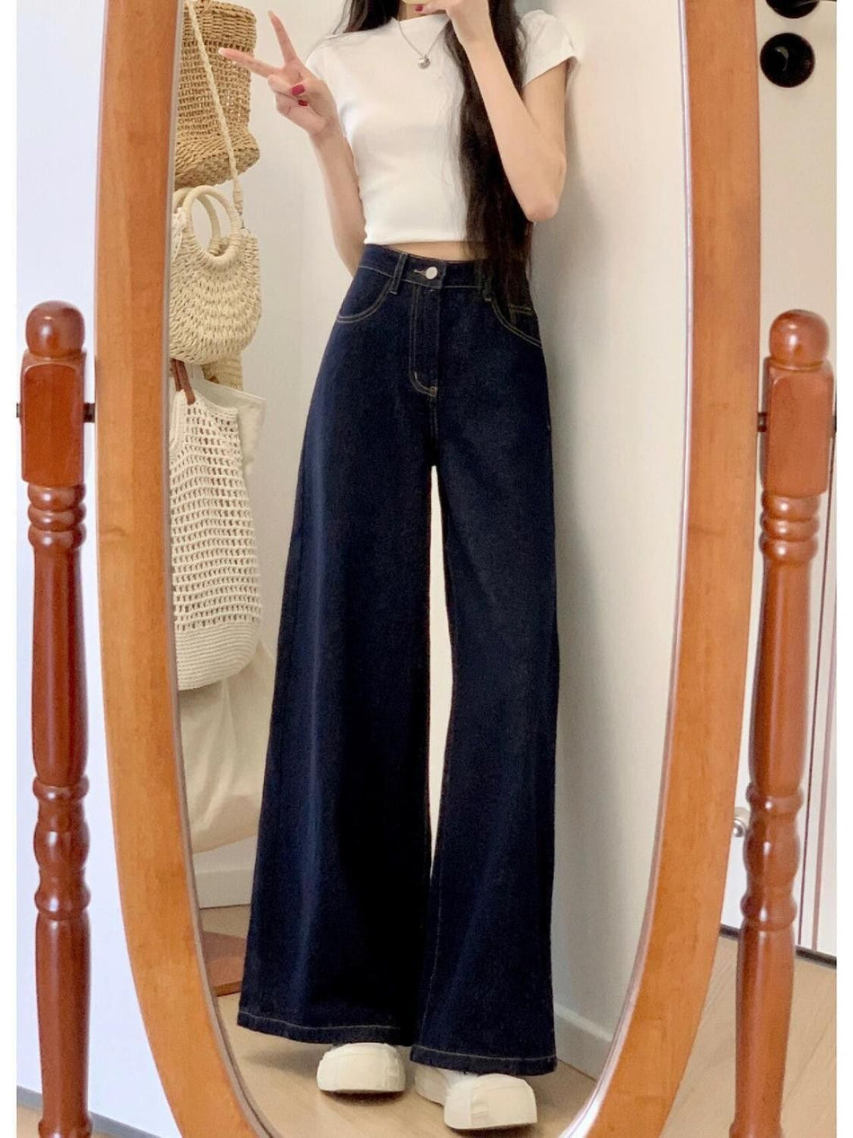 Plus-Size Vintage Hong Kong High-Waist Wide-Leg Jeans