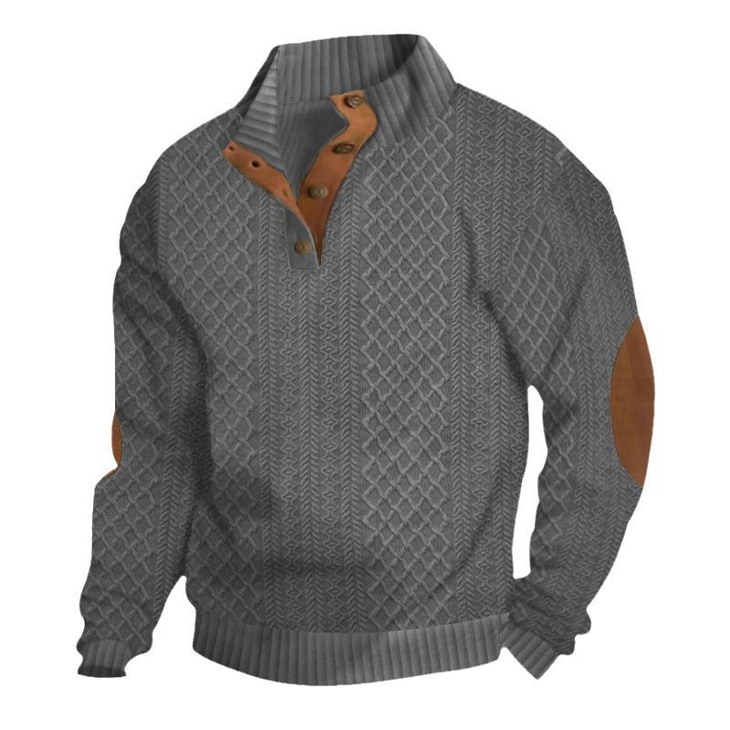 Men's Stand-Up Collar Jacquard Knit Long-Sleeve Sweatshirt