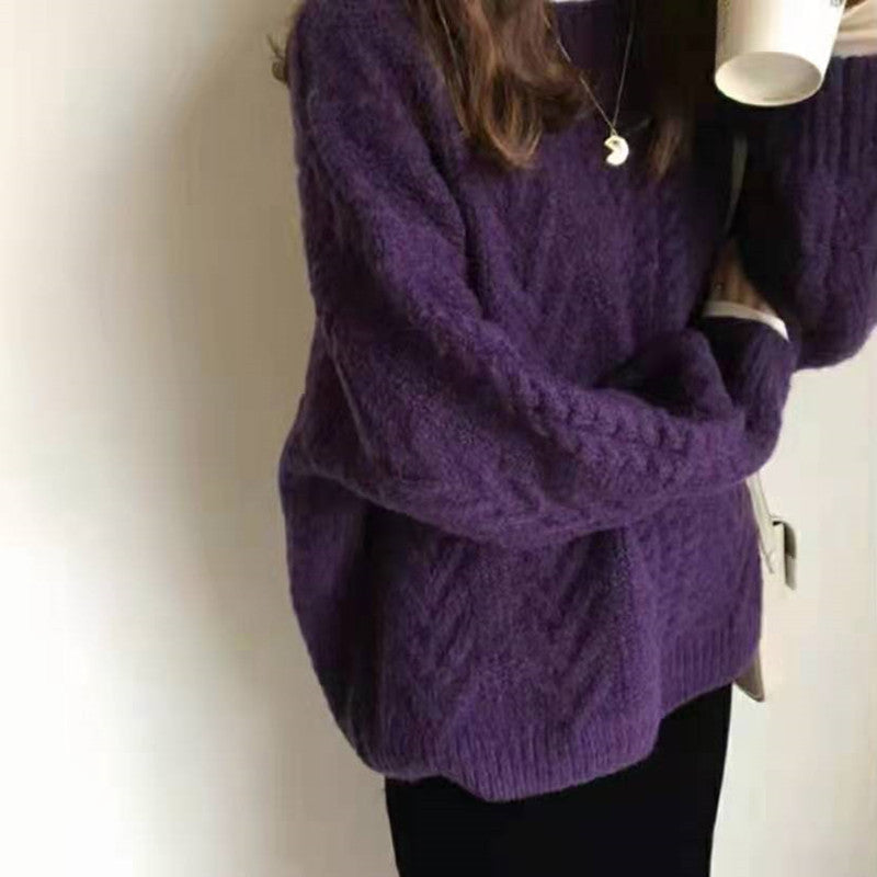 STOCK-Women’s Loose Twist Knit Pullover Sweater