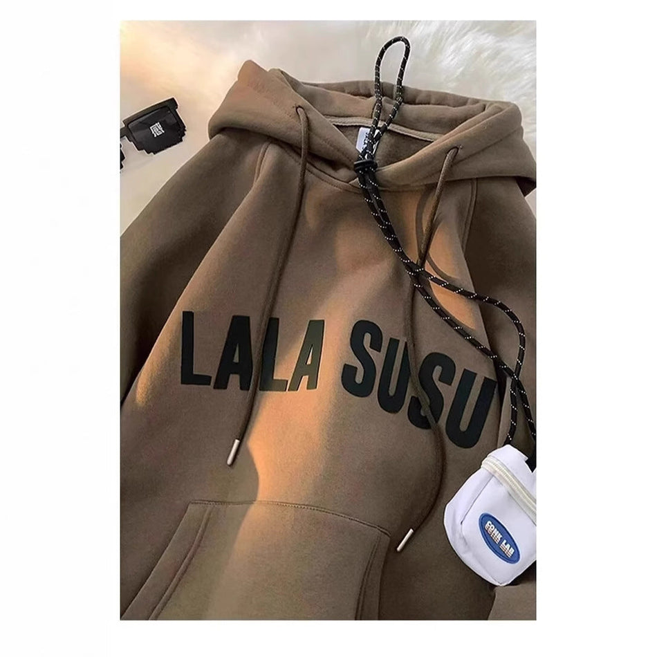 STOCK-Men’s Retro Heavyweight Hooded Cotton Sweatshirt Loose Fit