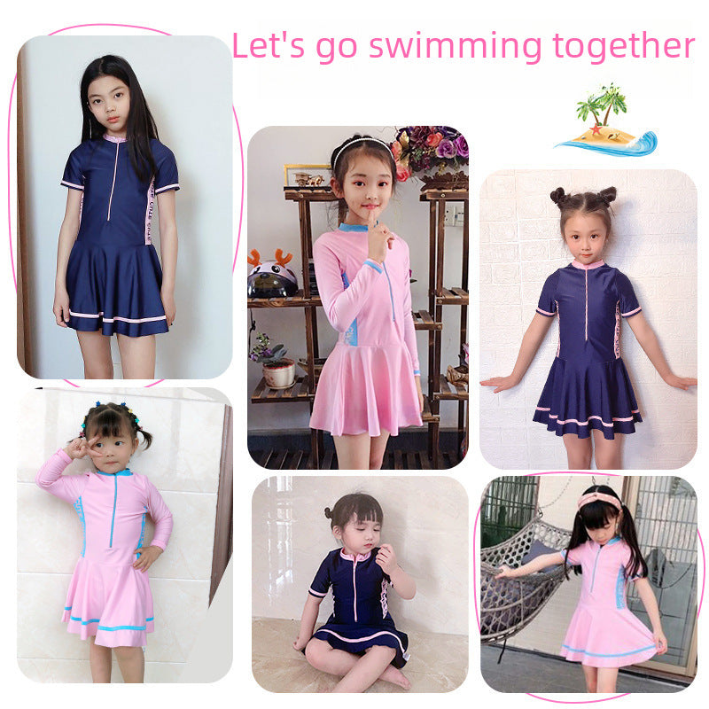 Girls’ Long-Sleeved Swimsuit – Korean Princess Style