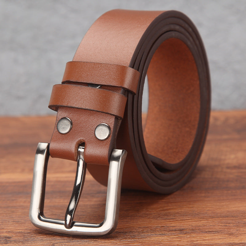 Men's Vegetable Tanned Cowhide Leather Pin Buckle Belt