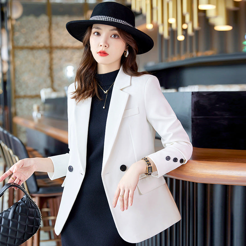 Black Slim Fit Elegant Casual Suit Jacket for Women