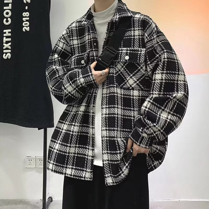 Men’s Korean-Hong Kong Style Plaid Overshirt Jacket