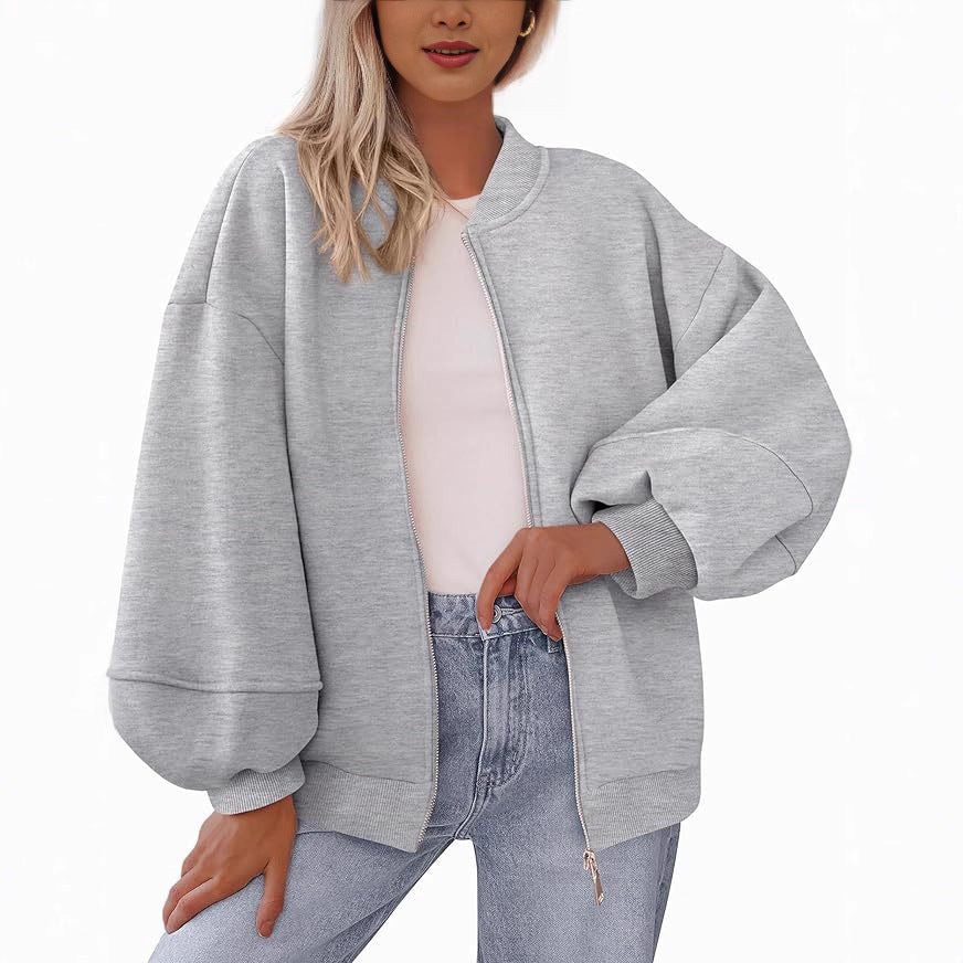 Oversized Zipper Sweatshirt Bomber Jacket Women