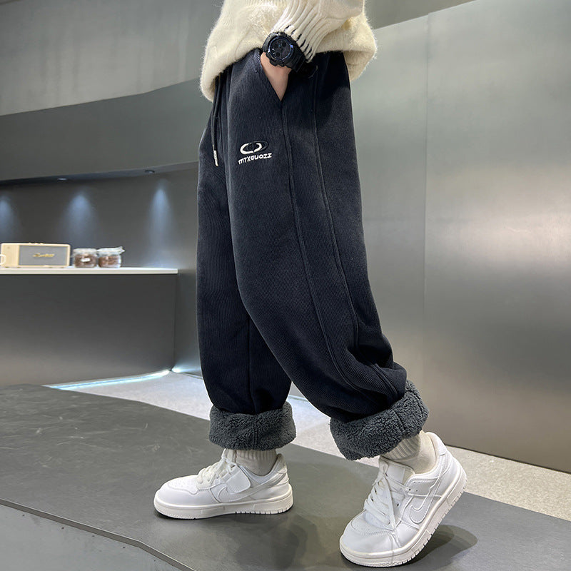 Boys Fleece-Lined Winter Pants 2025 Lamb Wool Sweatpants
