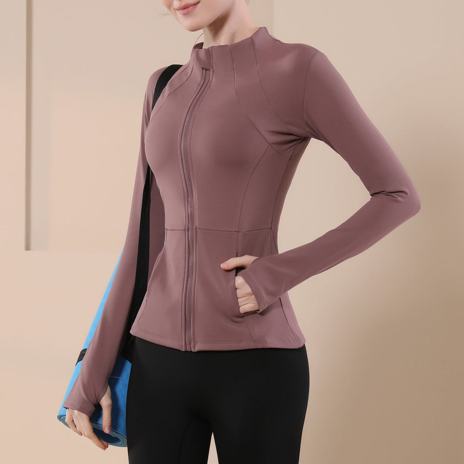 Women’s Slim Yoga Jacket – Stand Collar Zipper Sports Top