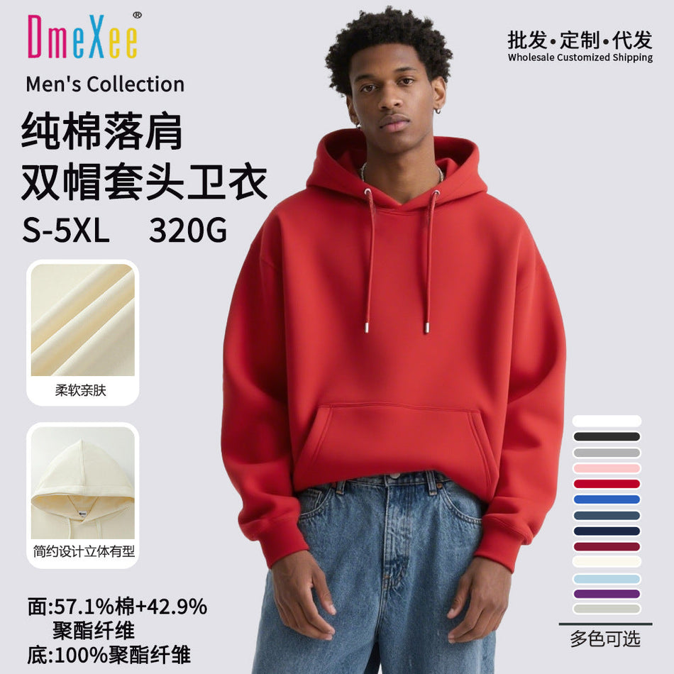 320g Heavyweight Red Hooded Sweatshirt Trendy Spring Fall XL