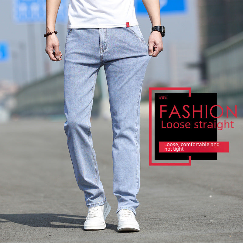 Men's Light Blue Jeans | Stretch Casual Straight Pants