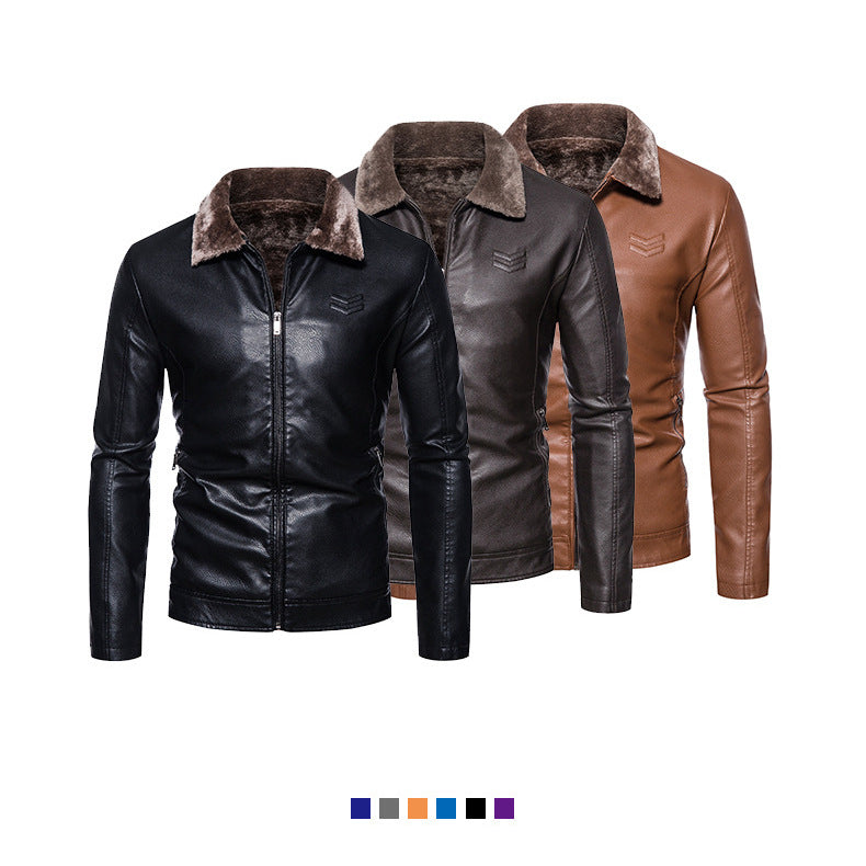 Men’s Thickened Velvet PU Leather Jacket for Winter