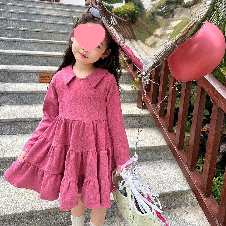 STOCK-Girls’ Autumn Princess Dress 2024 – Long Sleeve Bow Outfit