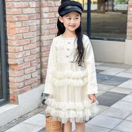 Girls Chanel Mesh Cake Dress Autumn Princess Style – Spring Autumn Kids Fashion Nepal | Tudoholic