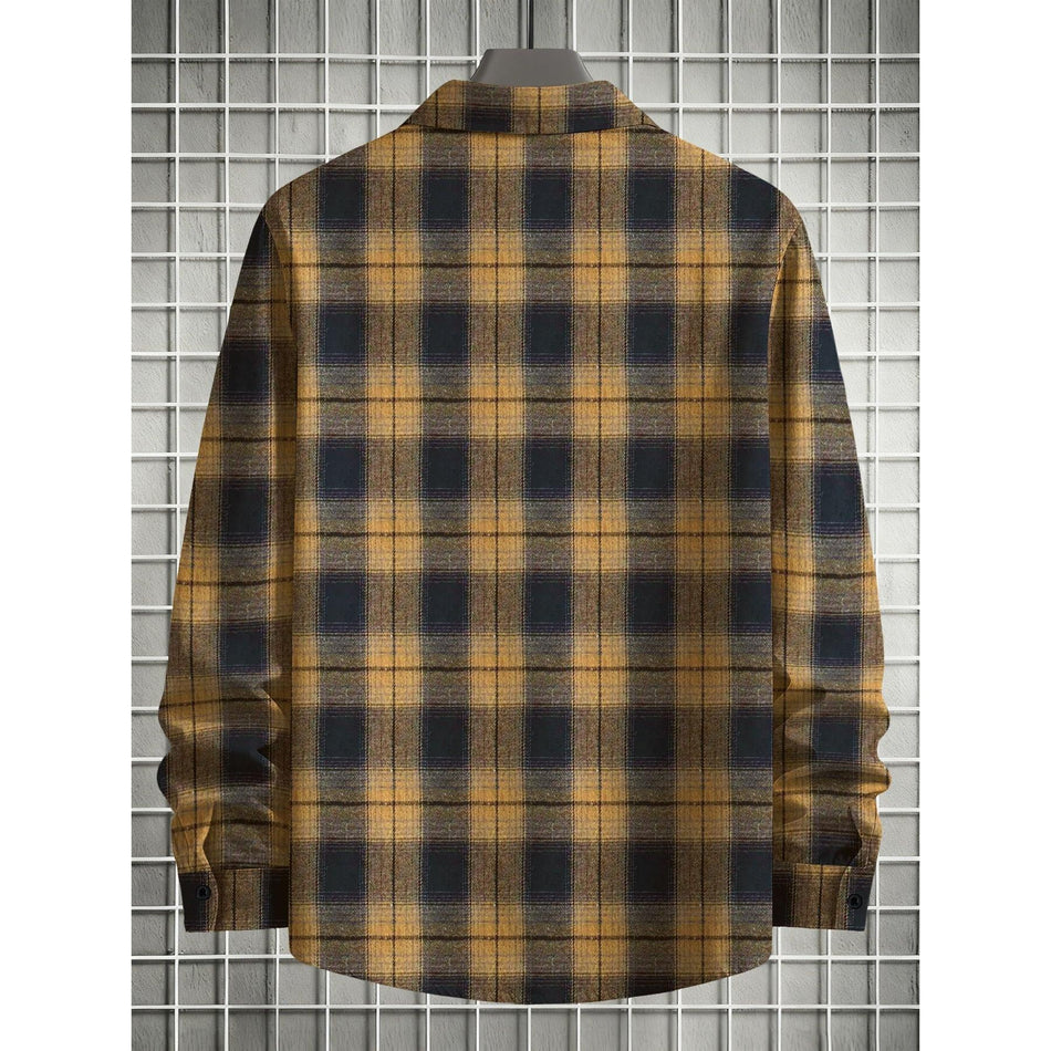 Men’s Cross-Border Long-Sleeve Plaid Casual Shirt