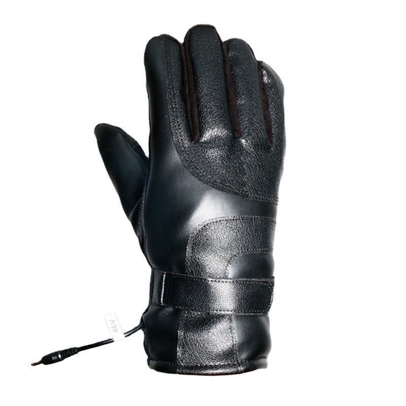 USB Electric Heating Leather Gloves for Motorcycle Riding