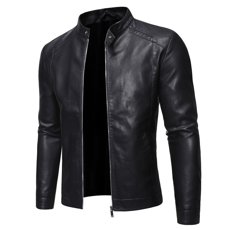Korean Slim-Fit Men's Leather Jacket | Casual Motorcycle Style