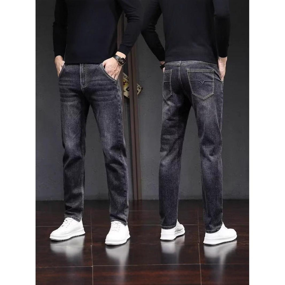 Trendy Men’s Elastic Straight-Leg Casual Jeans