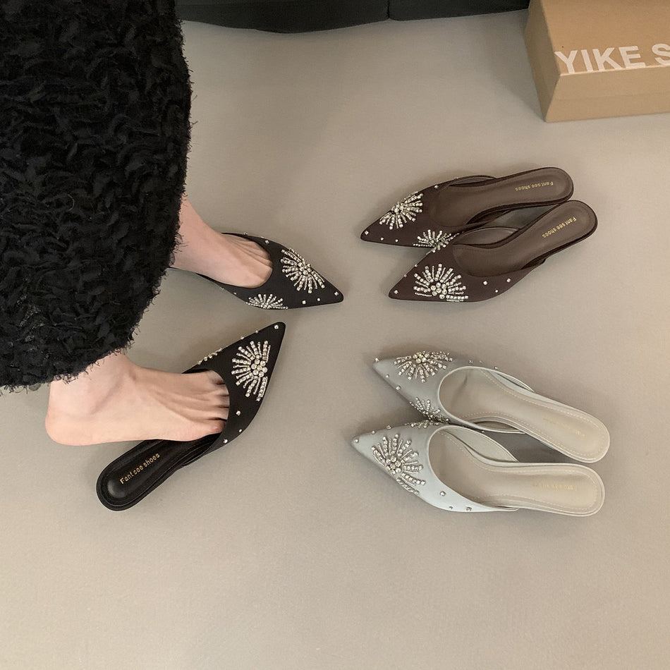 INSTOCK-Rhinestone Pointed Muller Sandals– Chic Women’s Footwear