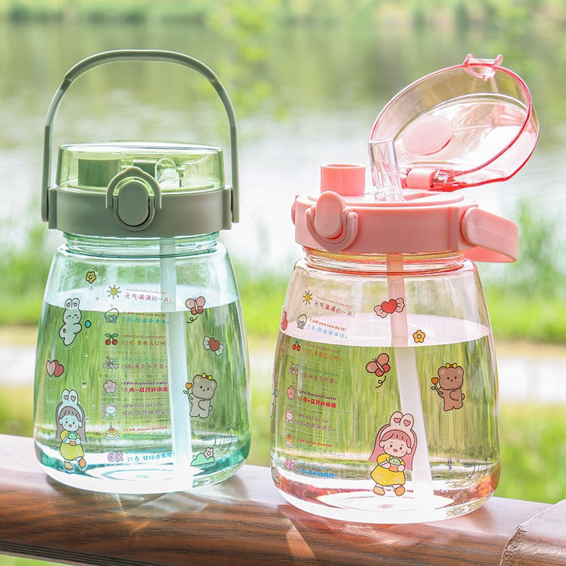 Large Capacity Cute Dual-Straw Sports Water Bottle for Girls