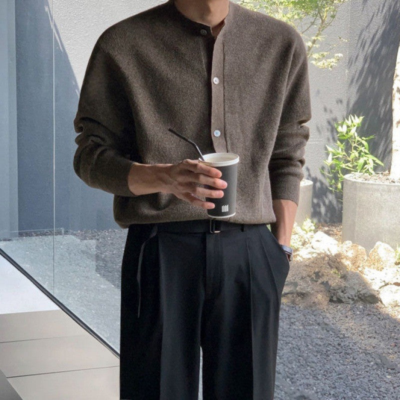 STOCK-Men’s Korean Style Crewneck Knitted Sweater Jacket