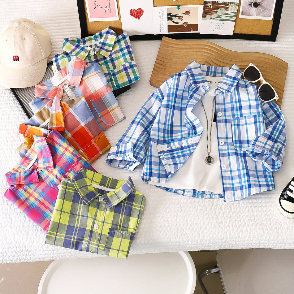 Baby Cotton Plaid Lapel Shirt Spring Autumn Style