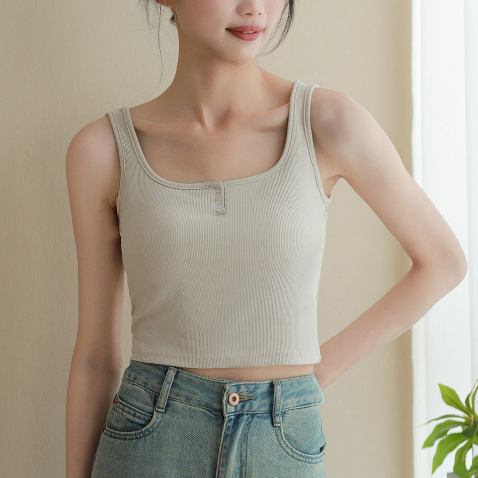 Zhige Square Neck Bra Camisole – Buttoned Comfort Vest