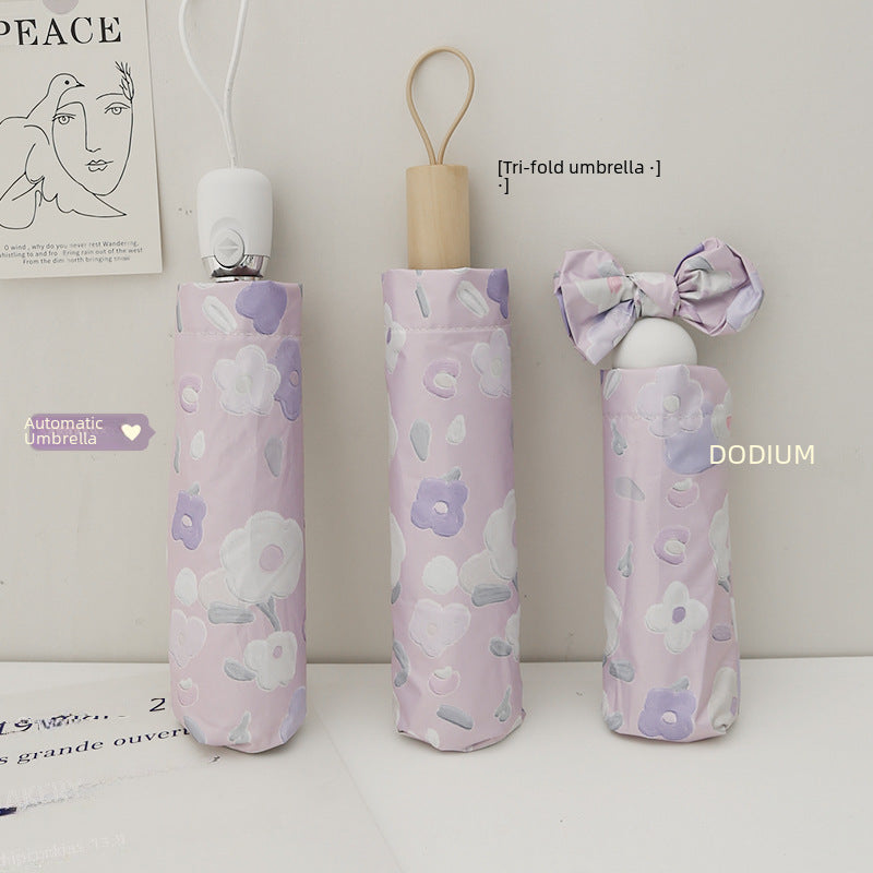 Purple Floral UV Protection Umbrella – Auto Open & Dual Use